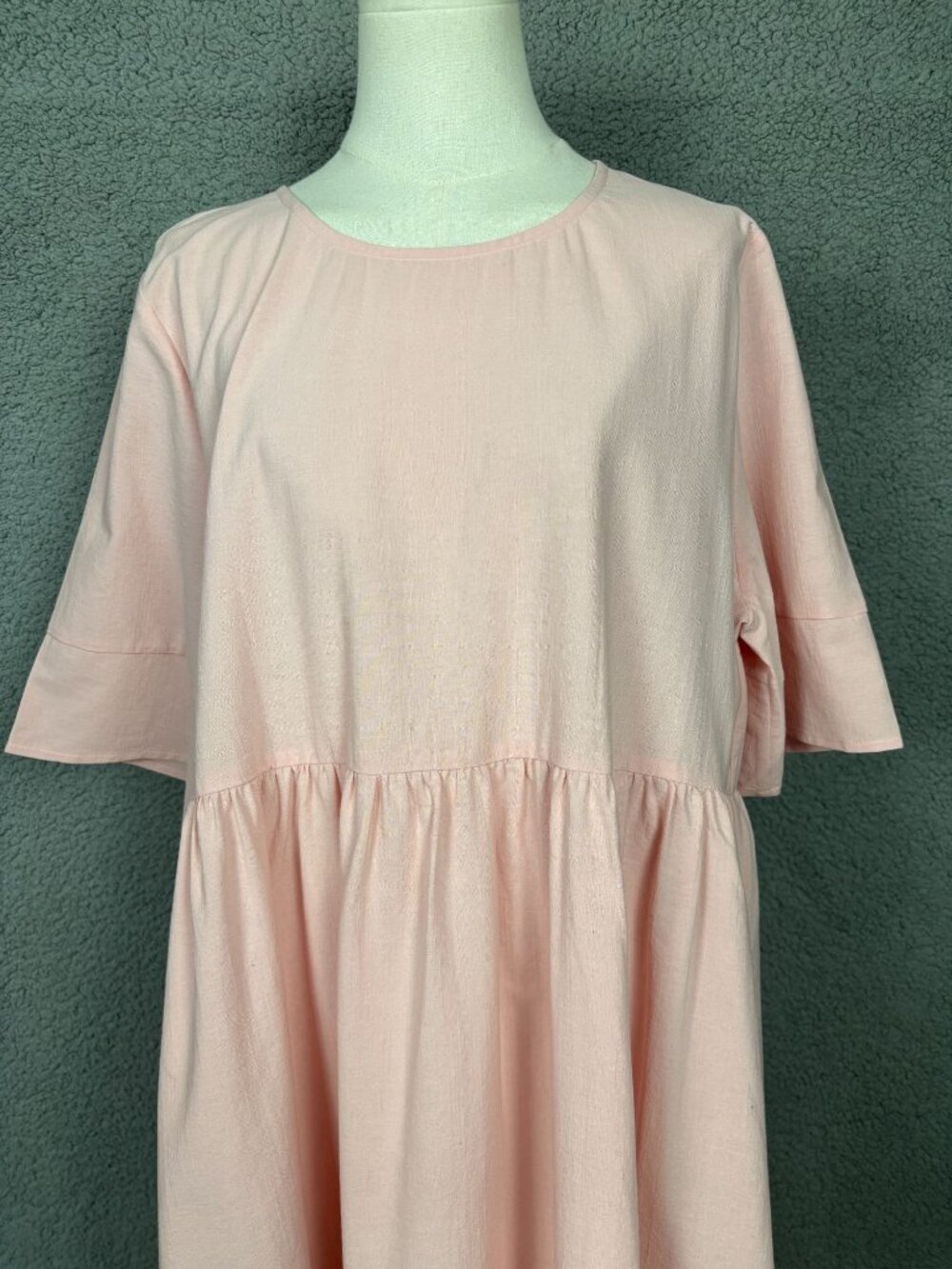 Women's Pink Tiered Babydoll Dress Round Neck Short Sleeve Size Extra Large NWTs - Picture 2 of 8